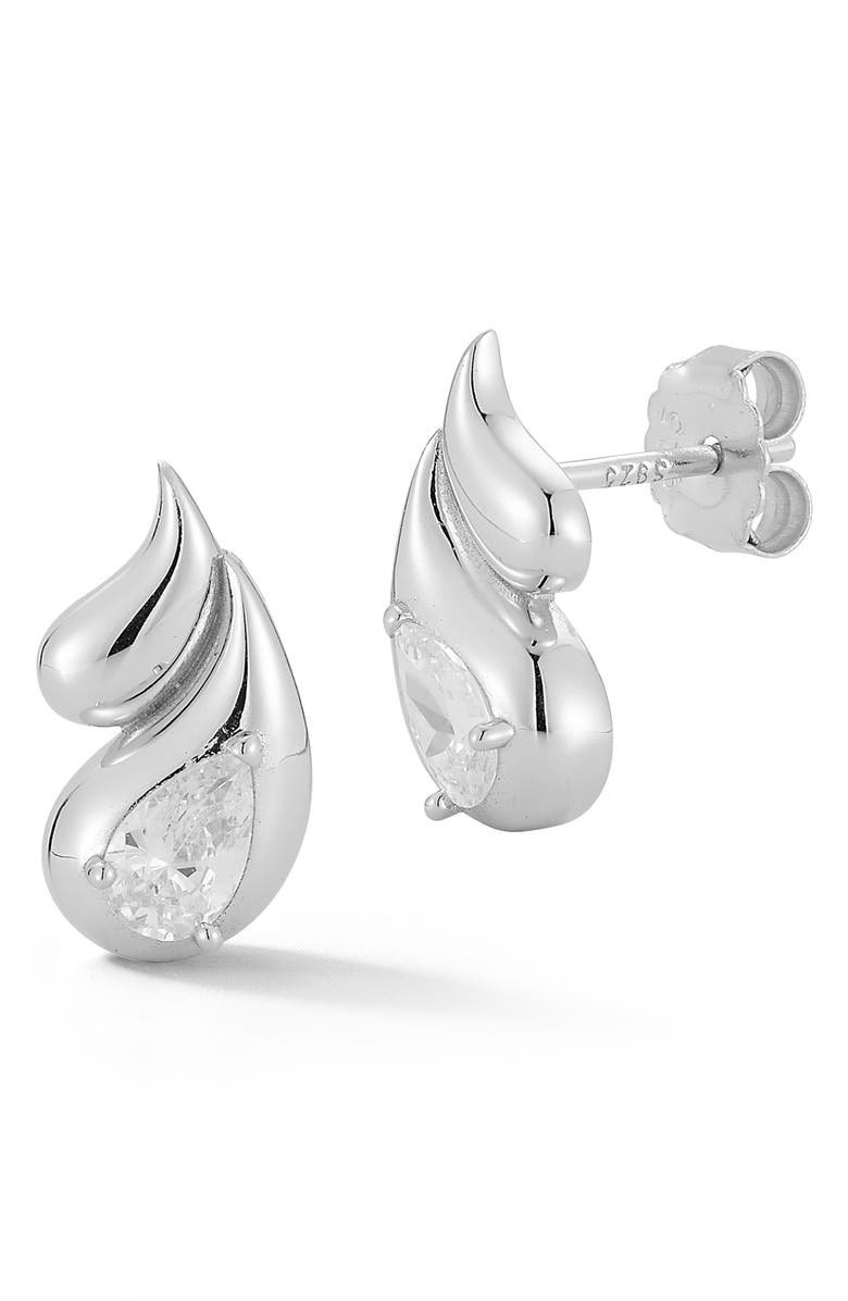 GLAZE JEWELRY Cubic Zirconia Teardrop Stud Earrings, Main, color, Silver