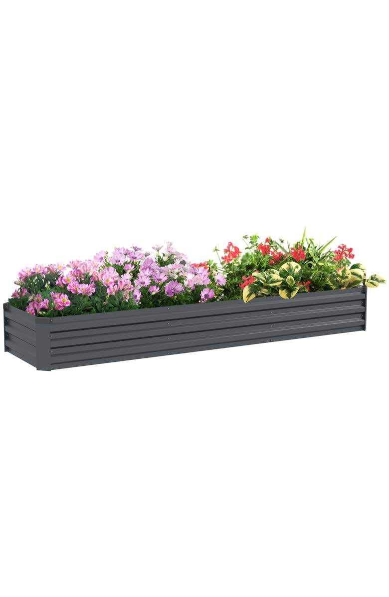 Outsunny Raised Kit, Metal Elevated with Safety, Large Raised Bed Garden Bed, Main, color, Dark Gray