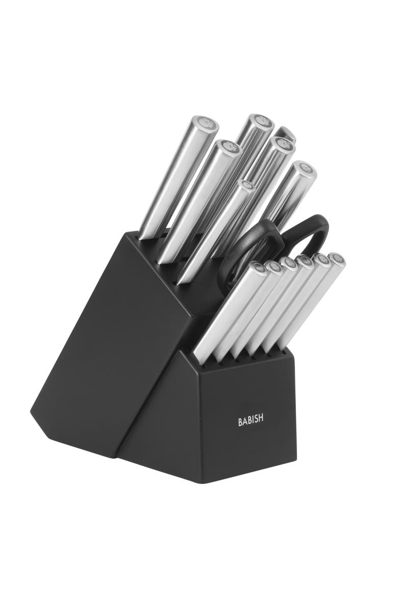 15-Piece High Carbon German Steel Full Tang Forged Knife Block Set, Main, color, Stainless Steel