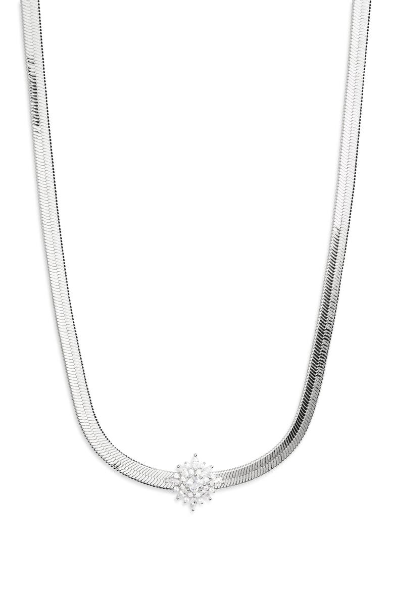 Cubic Zirconia Burst Snake Chain Necklace, Main, color, CLEAR- SILVER