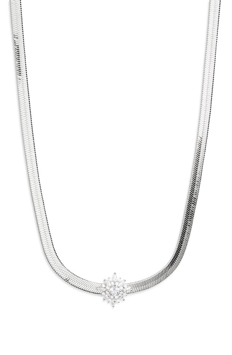 Nordstrom Cubic Zirconia Burst Snake Chain Necklace, Main, color, Clear- Silver