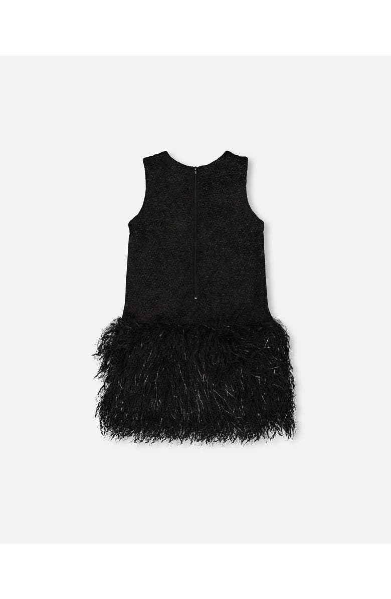 Deux par Deux Sleeveless Bi-Material Lurex Dress with Feathers, Alternate, color, Black