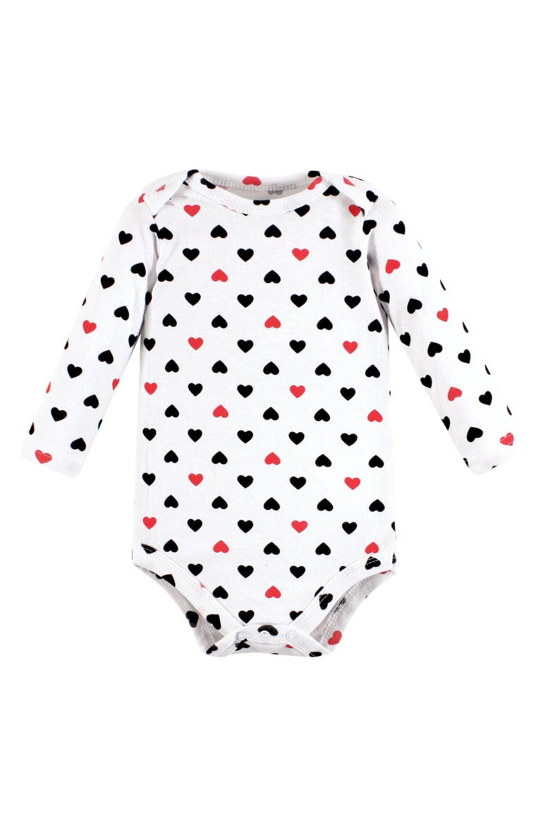 Essential Long-sleeve Cotton Bodysuit Set (5-piece), Alternate, color, Girl Mommy Red Black 5-Pack