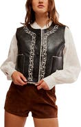 Free People Travelers Embroidered Crop Faux Leather Vest