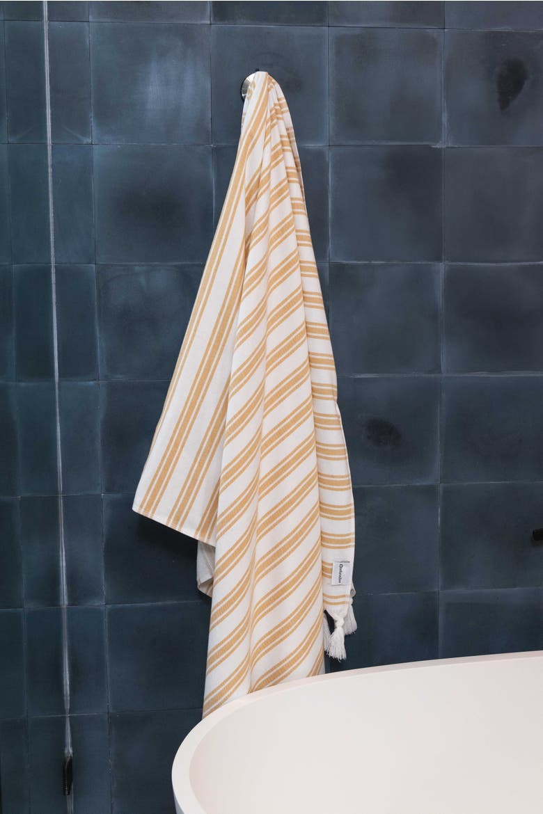 Bask Striped Organic Turkish Towel with Soft Terry Cloth Back, Alternate, color, Golden Yellow