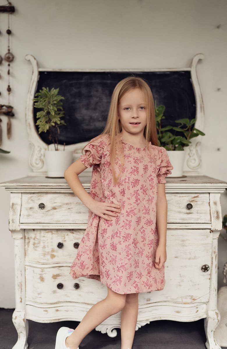 Manière Kids
 Floral Smocked Yoke Cotton Blend Dress, Alternate, color, Fuchsia