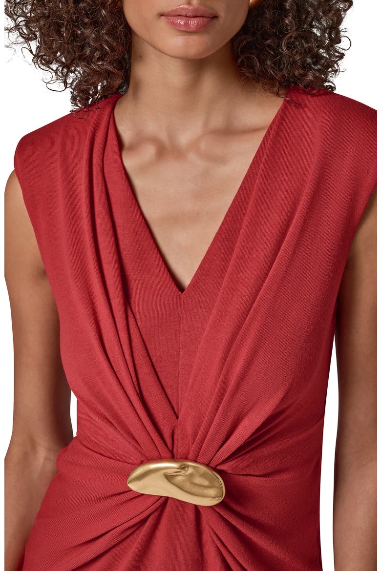 Hardware Waist Sleeveless V-Neck Dress, Alternate, color, RED VELVET