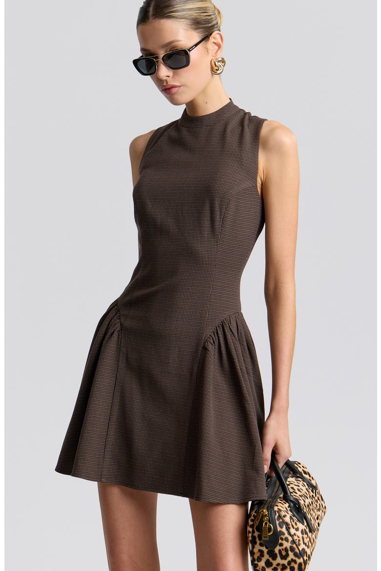 Sleeveless Flounce Minidress, Alternate, color, BROWN CHECK