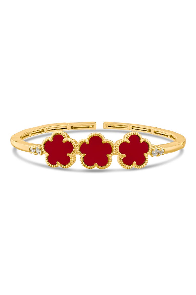 Triple Clover Flexible Cuff Bracelet, Main, color, RED/ GOLD