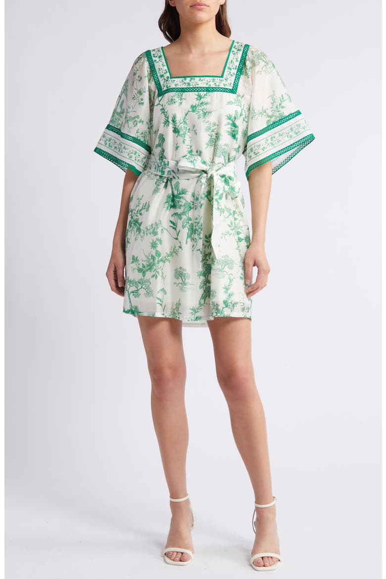 Print Belted Minidress, Main, color, GREEN MULTI