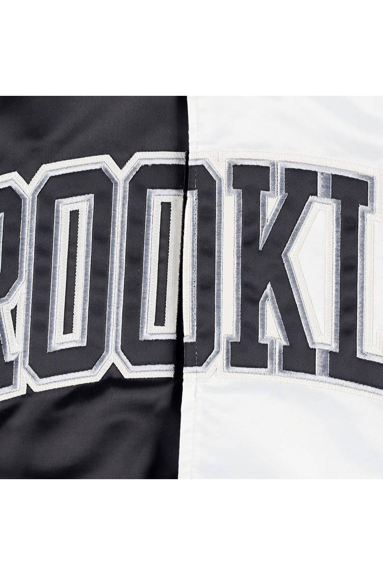 Men's Starter Black/White Brooklyn Nets Fast Break Satin Full-Snap Jacket, Alternate, color, Black