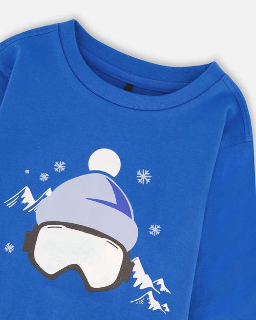 Deux Par Deux Long Sleeve Organic Cotton Jersey Tee In Blue