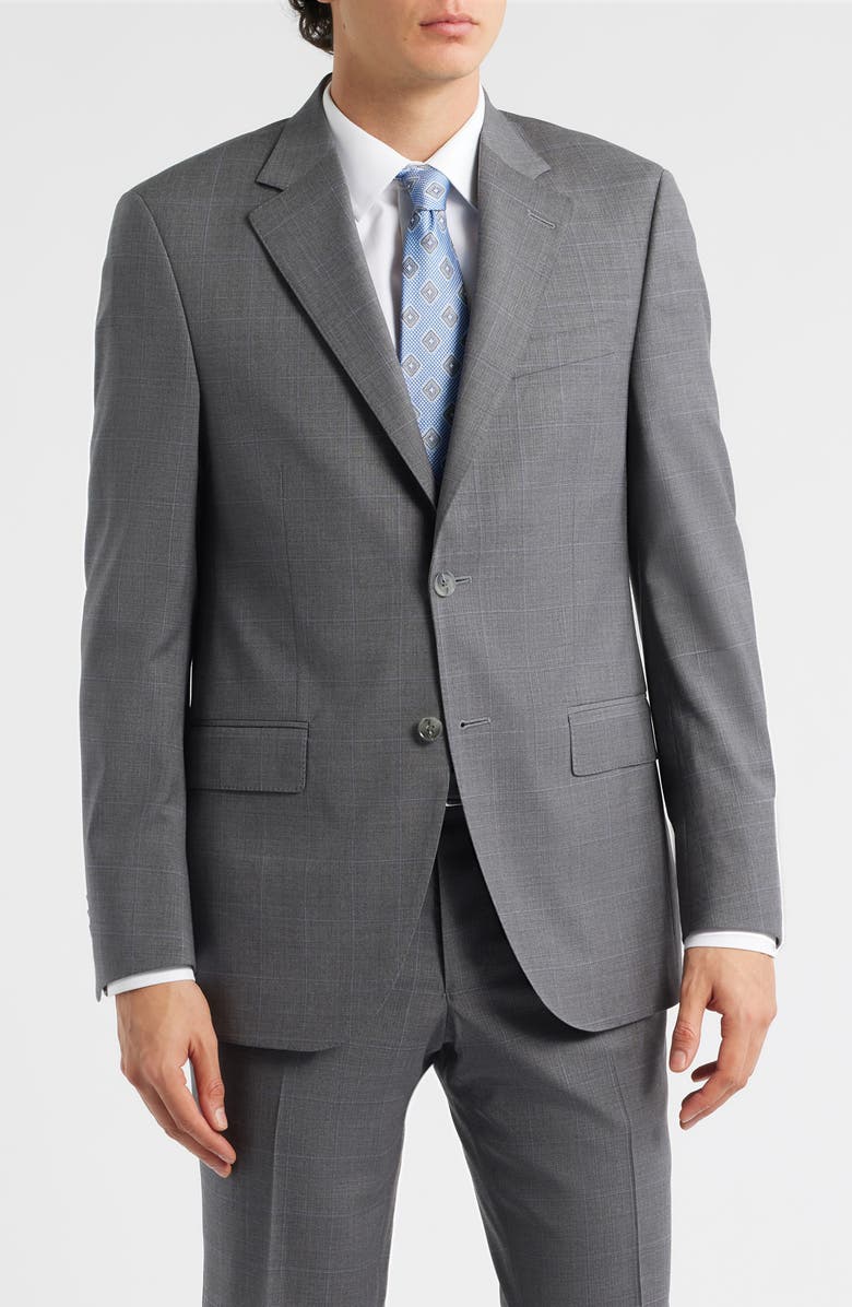 Peter Millar Flynn Classic Fit Grey Windowpane Check Wool Suit, Alternate, color, 