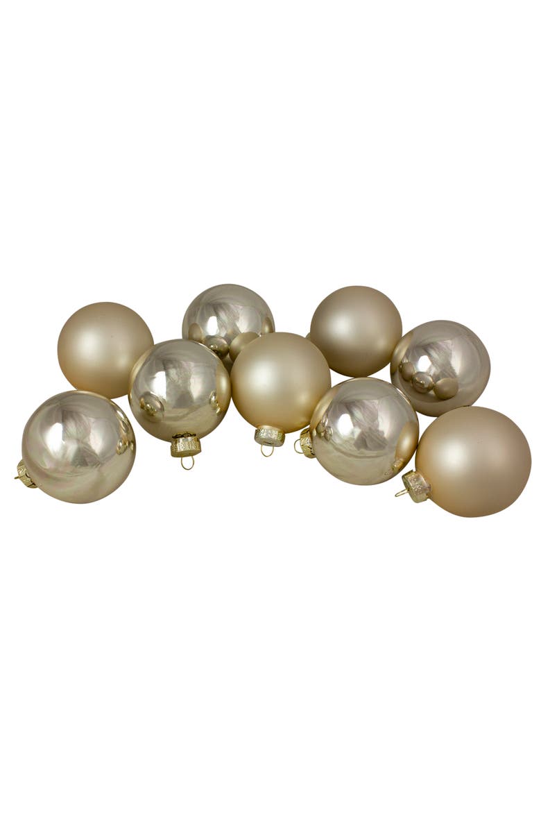 Northlight 2-Finish Glass Ball Christmas Ornaments - 2.5" (60mm) - Gold - 9ct, Main, color, 