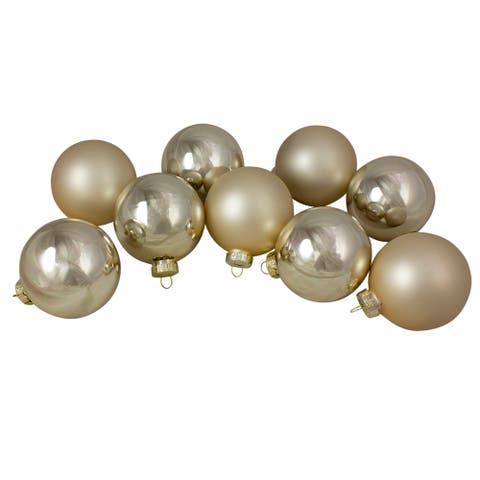 2-Finish Glass Ball Christmas Ornaments - 2.5" (60mm) - Gold - 9ct