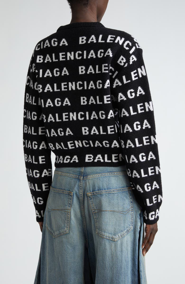 Balenciaga Allover Logo Crop Wool Blend Sweater, Alternate, color,