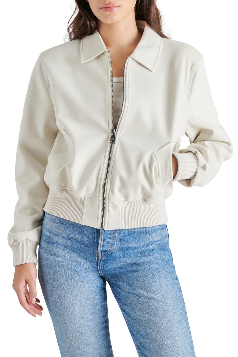 Anouk Faux Suede Bomber Jacket, Main, color, SILVER BIRCH