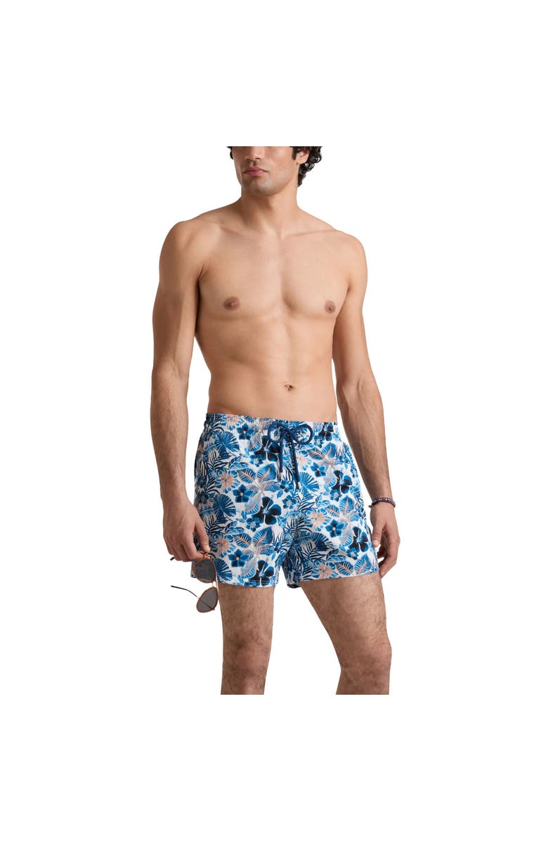 Vilebrequin Men Stretch Short Swim Shorts Island Flowers, Alternate, color, White
