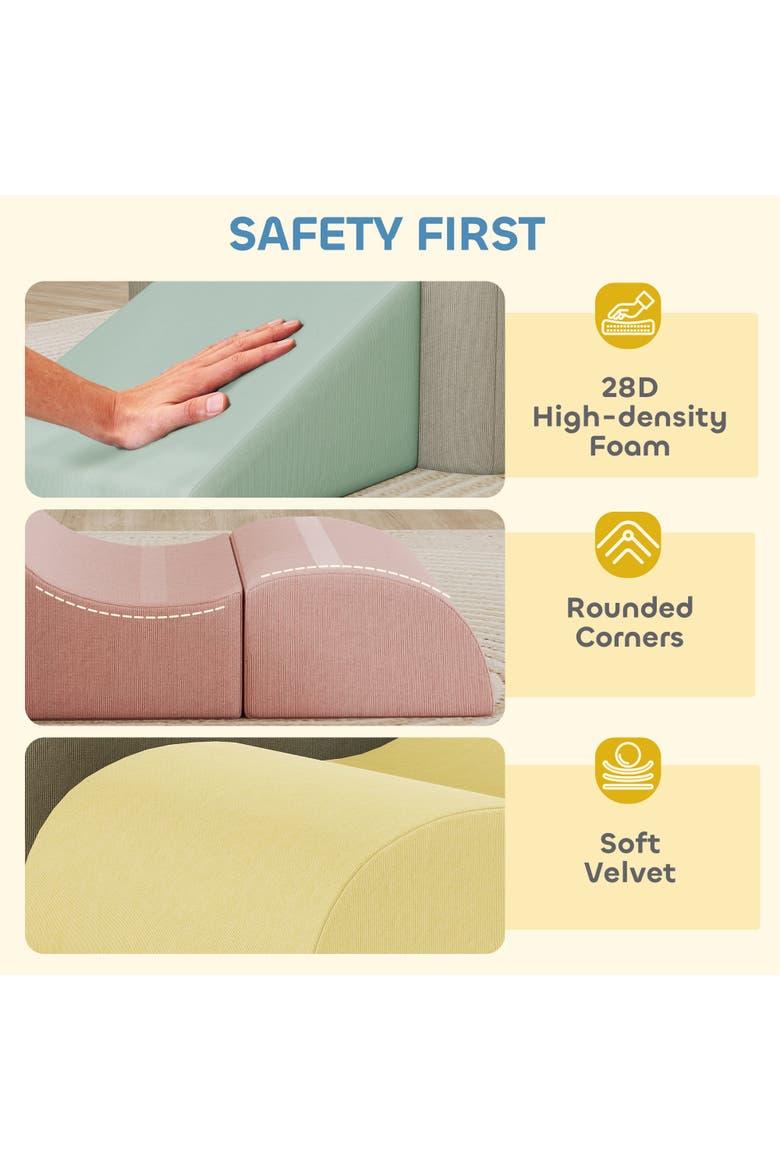 7-Piece Modular Foam Baby Climbing Blocks with 28D High-Density Foam, Corduroy Covers, Indoor Activity Set for 3-6, Multicolor, Alternate, color, Multicolor