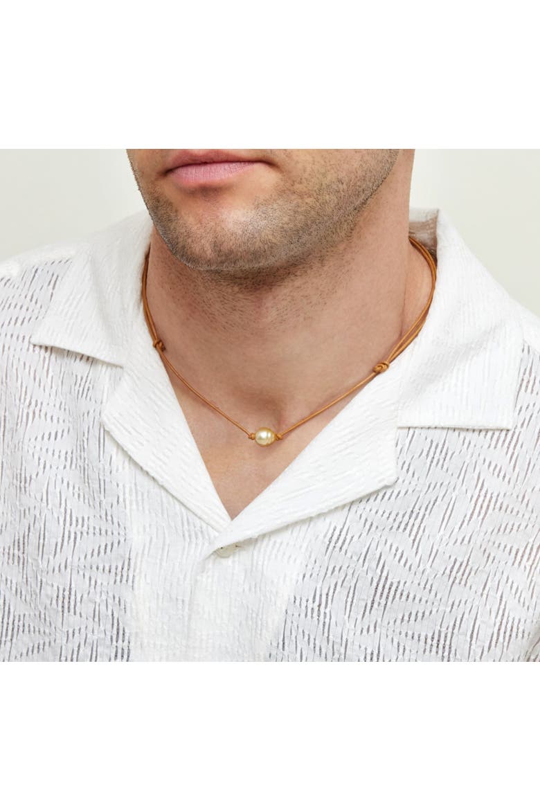 Golden Baroque Pearl Leather Adjustable Necklace for Men, Alternate, color, Golden Pearl