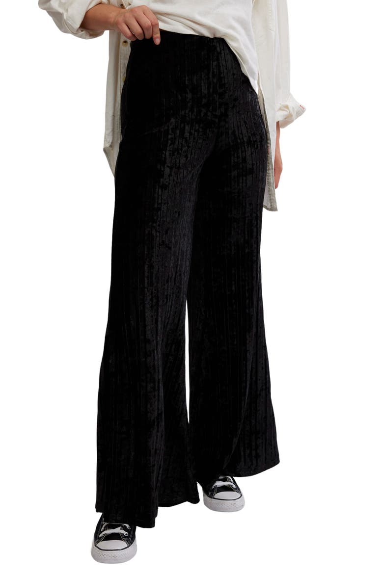 Star Sign Ribbed Wide Leg Velvet Pants, Main, color, BLACK