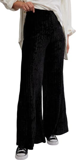 Star Sign Ribbed Wide Leg Velvet Pants