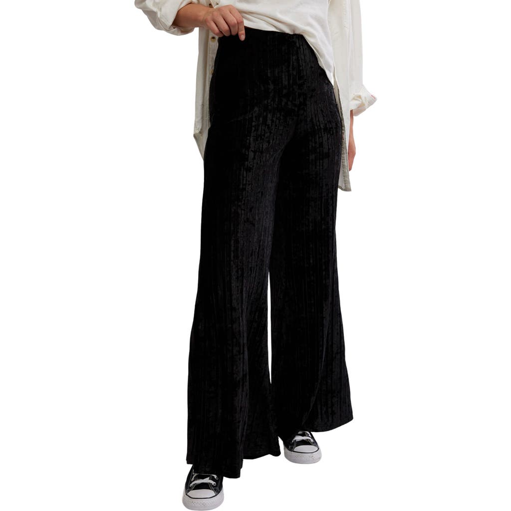 Free People Star Sign Ribbed Wide Leg Velvet Pants in Black