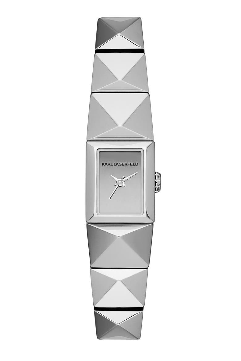 KARL LAGERFELD 'Mini Perspektive' Pyramid Bracelet Watch, 18mm x 21mm, Main, color, SILVER