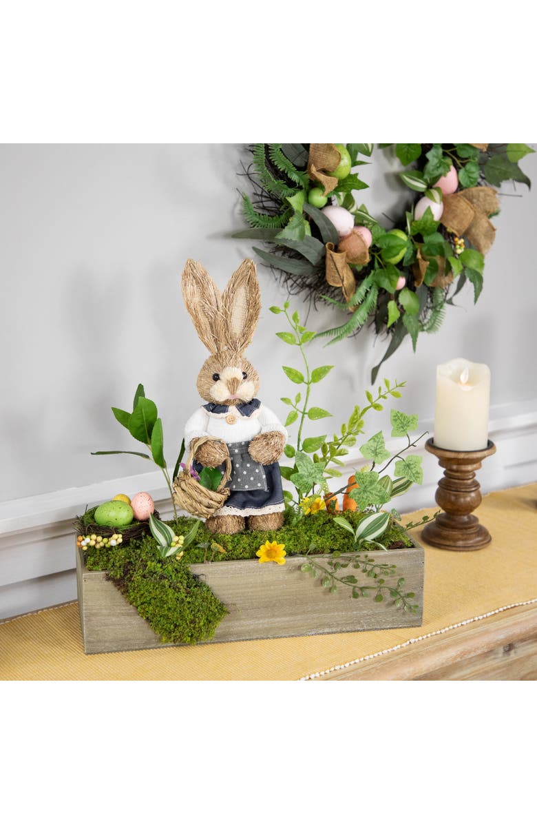 Northlight Boxed Garden Arrangement with Bunny Easter Decoration - 17.25", Main, color, Brown