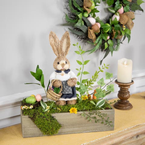 Boxed Garden Arrangement with Bunny Easter Decoration - 17.25"