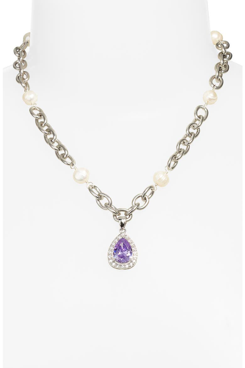 Heiress Imitation Pearl Pavé Pendant Necklace, Alternate, color, SILVER