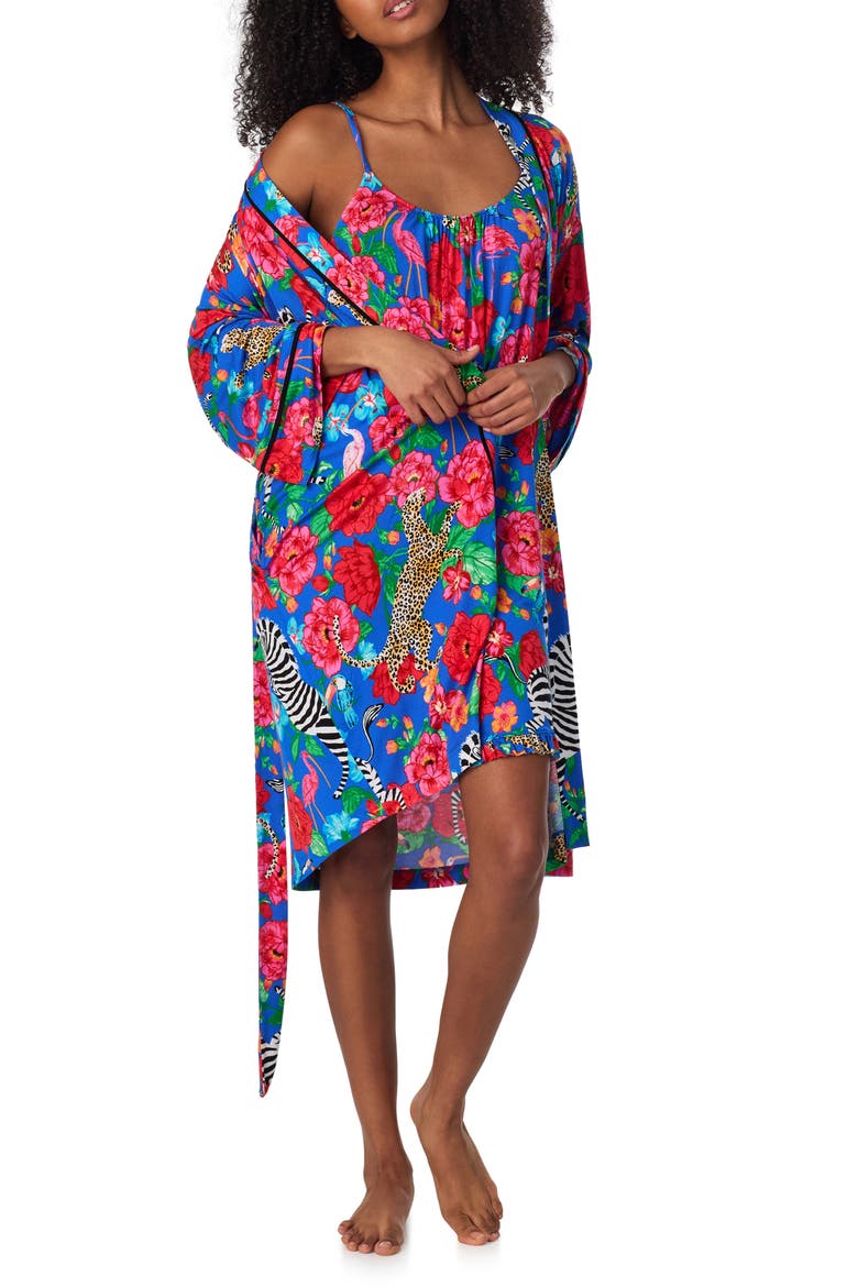 Print Longline Robe, Main, color, BLUE FLORAL