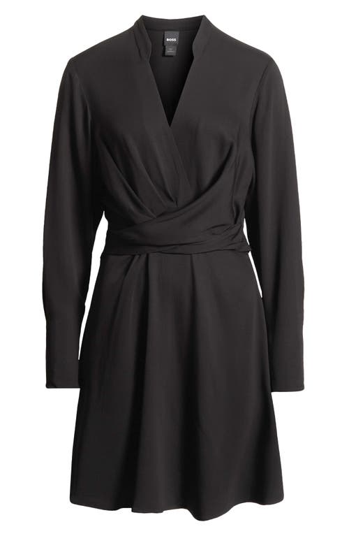 Hugo Boss Boss Dimkai Long Sleeve Faux Wrap Dress In Black
