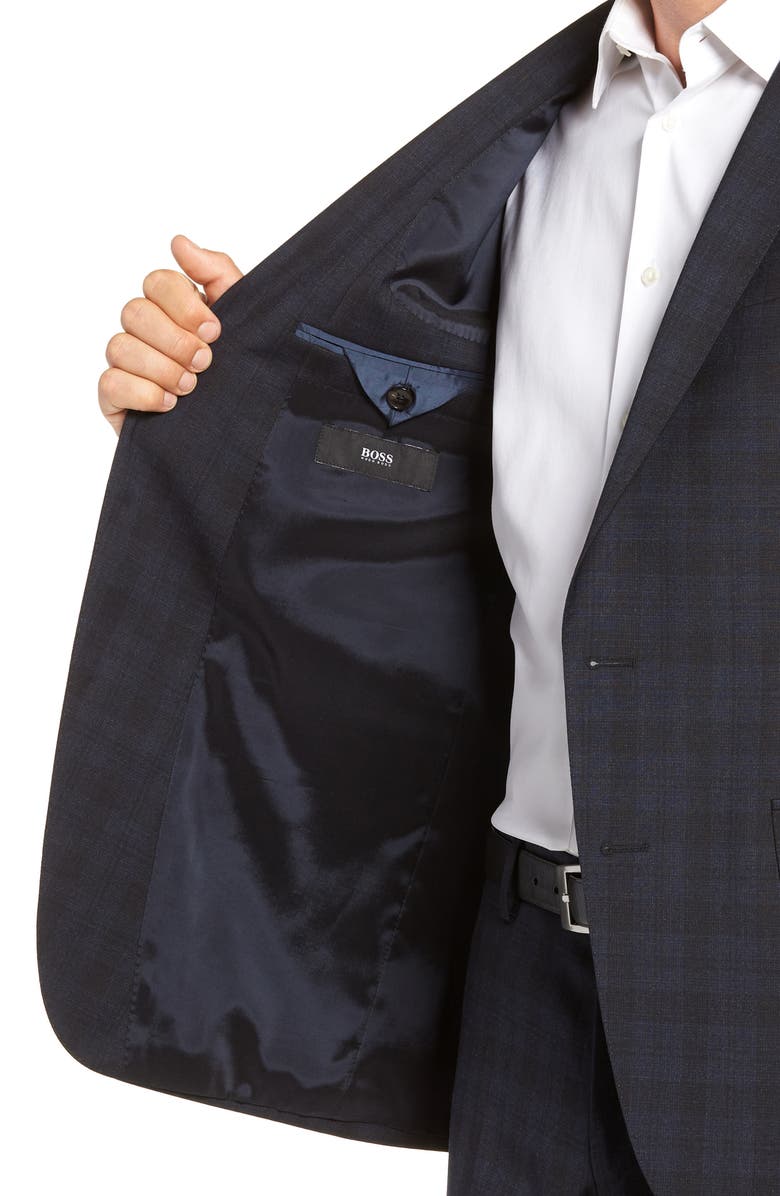 BOSS Huge/Genius Slim Fit Stretch Plaid Wool Suit, Alternate, color,