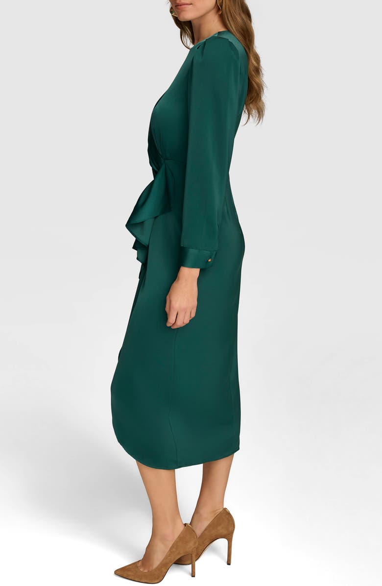 Donna Karan New York Cascade Ruffle Long Sleeve Satin Midi Dress, Alternate, color,