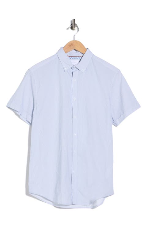 Geometric Print Short Sleeve Button-Down Shirt