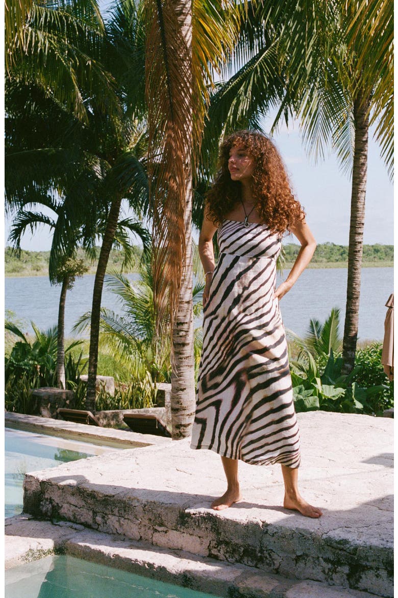 Arden Printed Linen Cover-Up Sundress, Alternate, color, SHELL STRIPE
