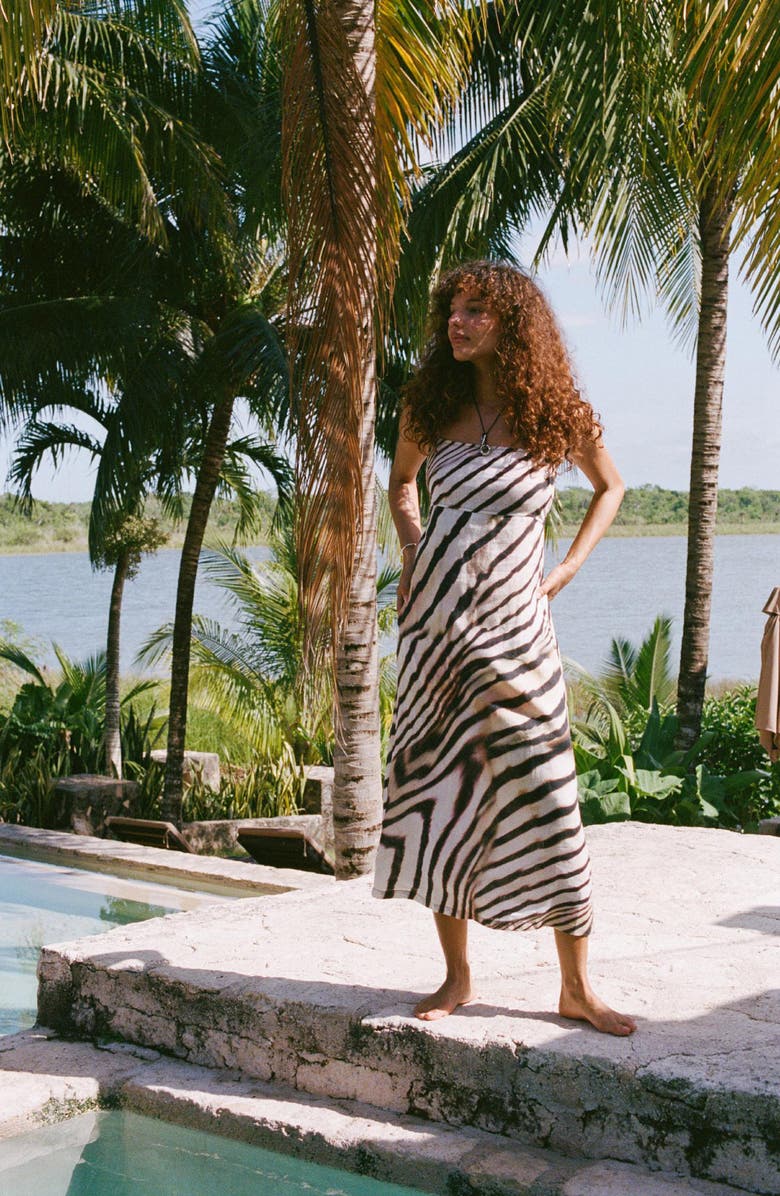 Vitamin A<sup>®</sup> Arden Printed Linen Cover-Up Sundress, Alternate, color, Shell Stripe