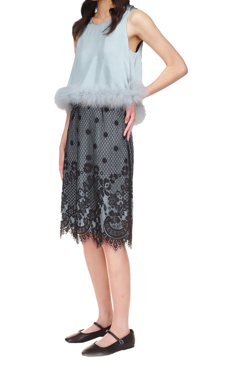 Anna Sui Washed Satin With Lace Top Trimmed With Marabou Feather, Alternate, color, 