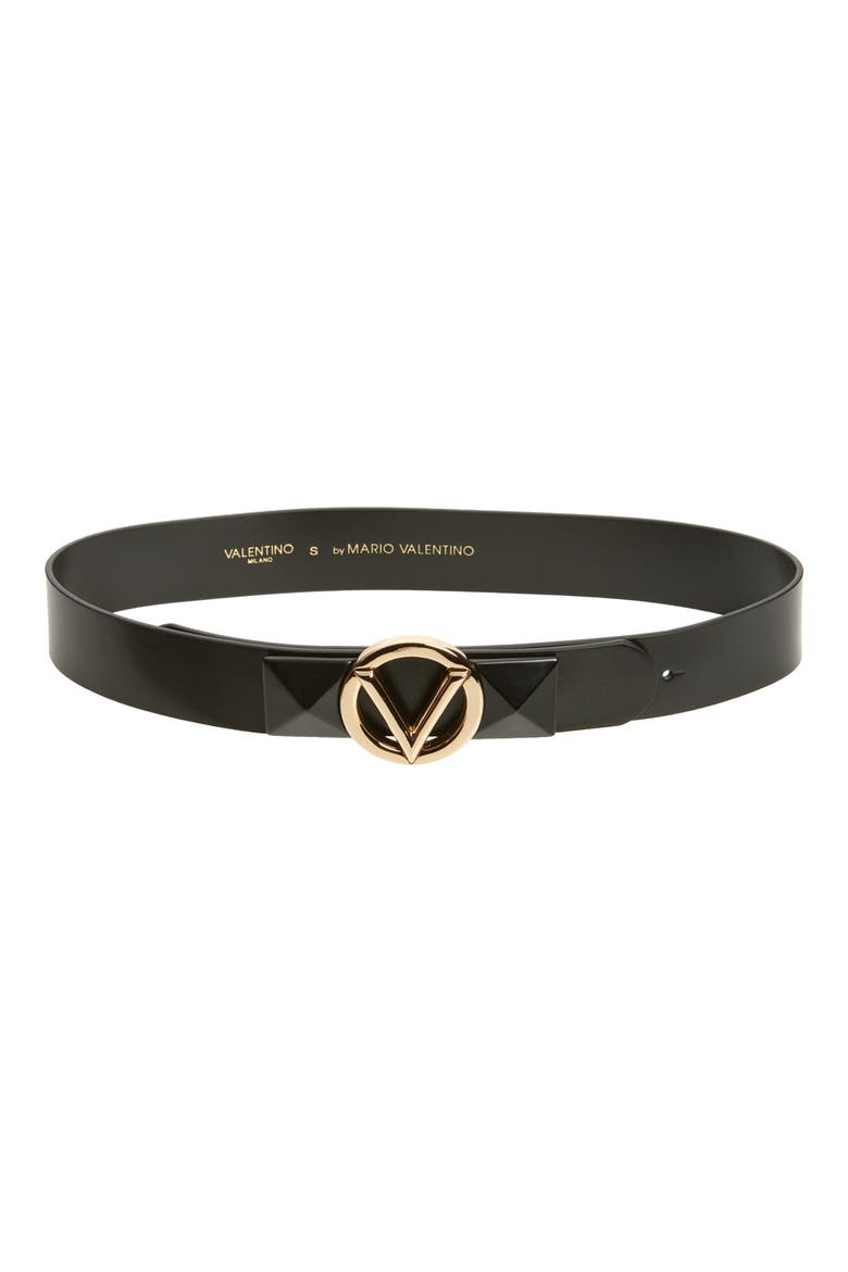 Mati VLOGO Buckle Leather Belt, Main, color, BLACK