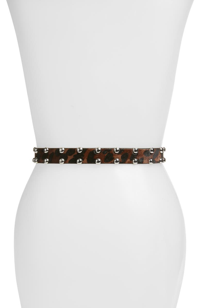 AllSaints Leopard Print Studded Leather Belt, Alternate, color,