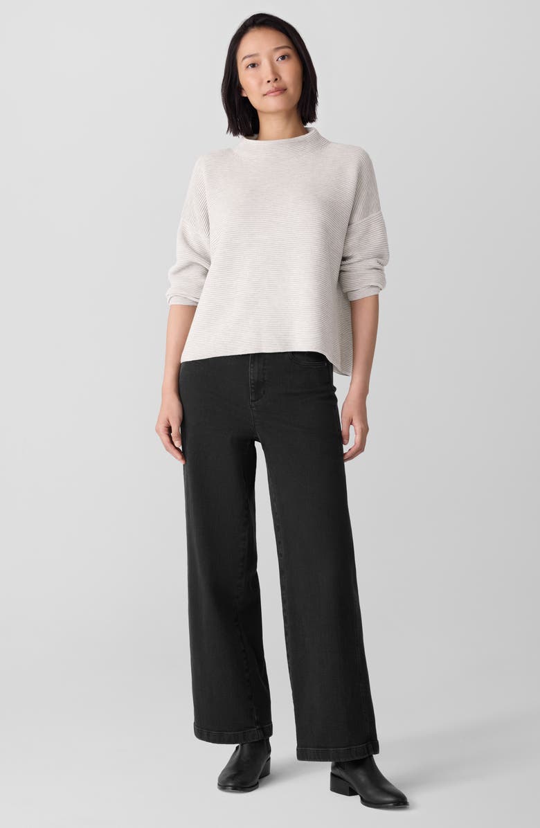 Eileen Fisher Funnel Neck Organic Cotton Blend Sweater, Alternate, color, Sea Salt