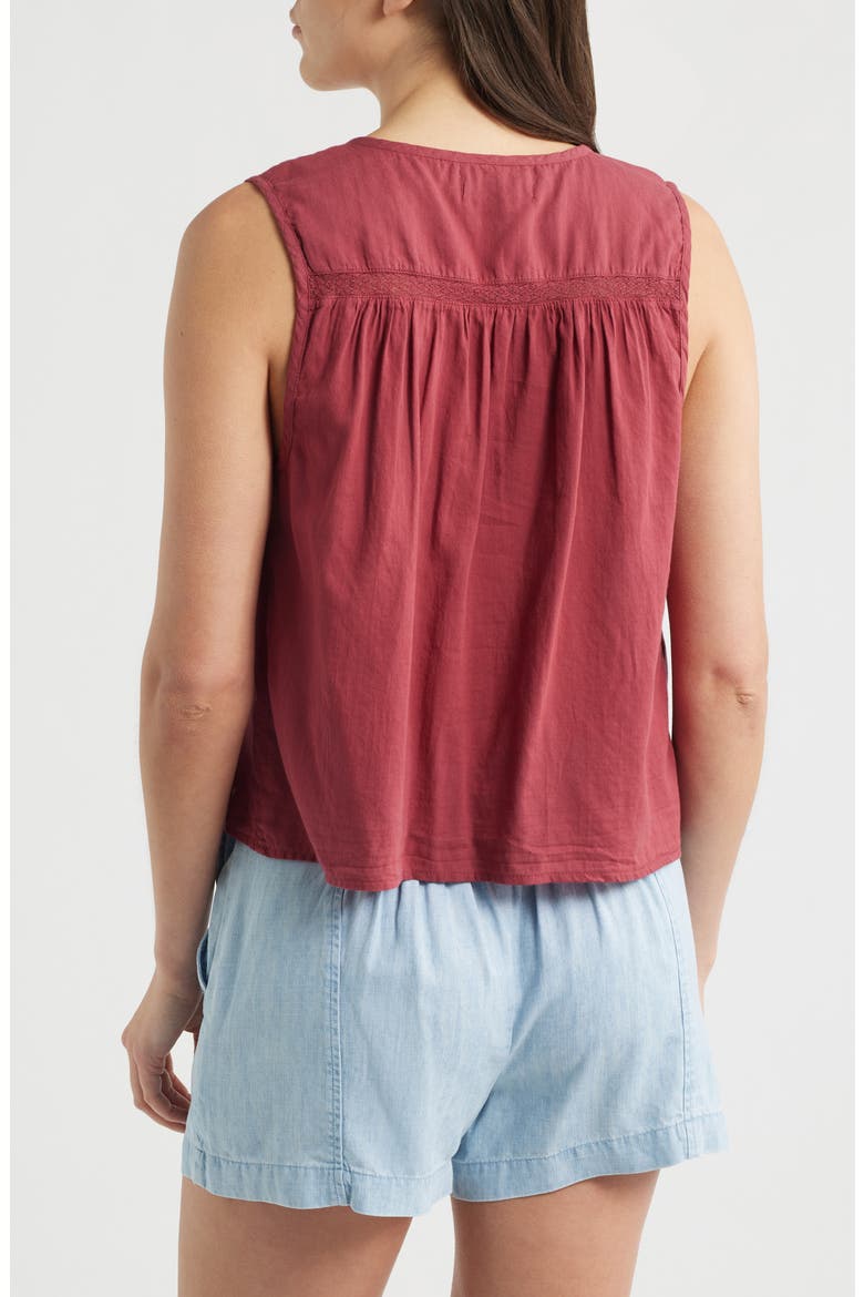 Lace Trim Tie Neck Sleeveless Top, Alternate, color, DARK CHERRY