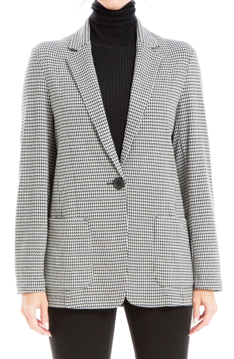 MAX STUDIO Double Knit One-Button Blazer, Main, color, Black/ Ivory Houndstooth
