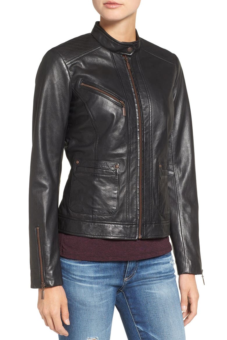Kirwin Leather Jacket, Alternate, color, BLACK