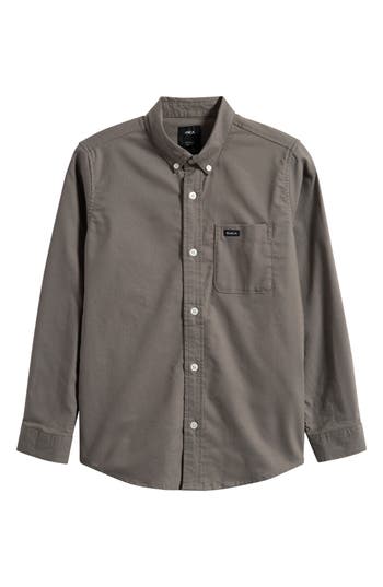 Rvca Kids' That'll Do Stretch Button-up Shirt In Green