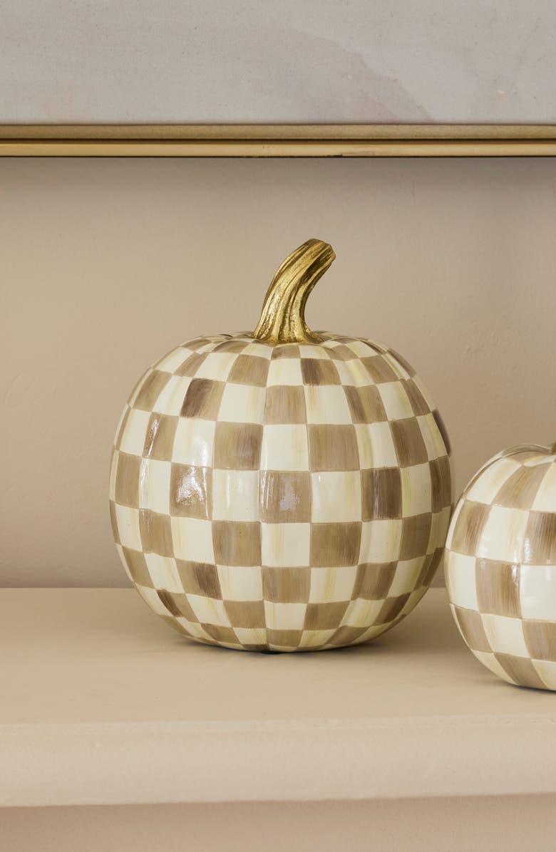 MACKENZIE CHILDS Mocha Check Small Pumpkin, Alternate, color, Mocha