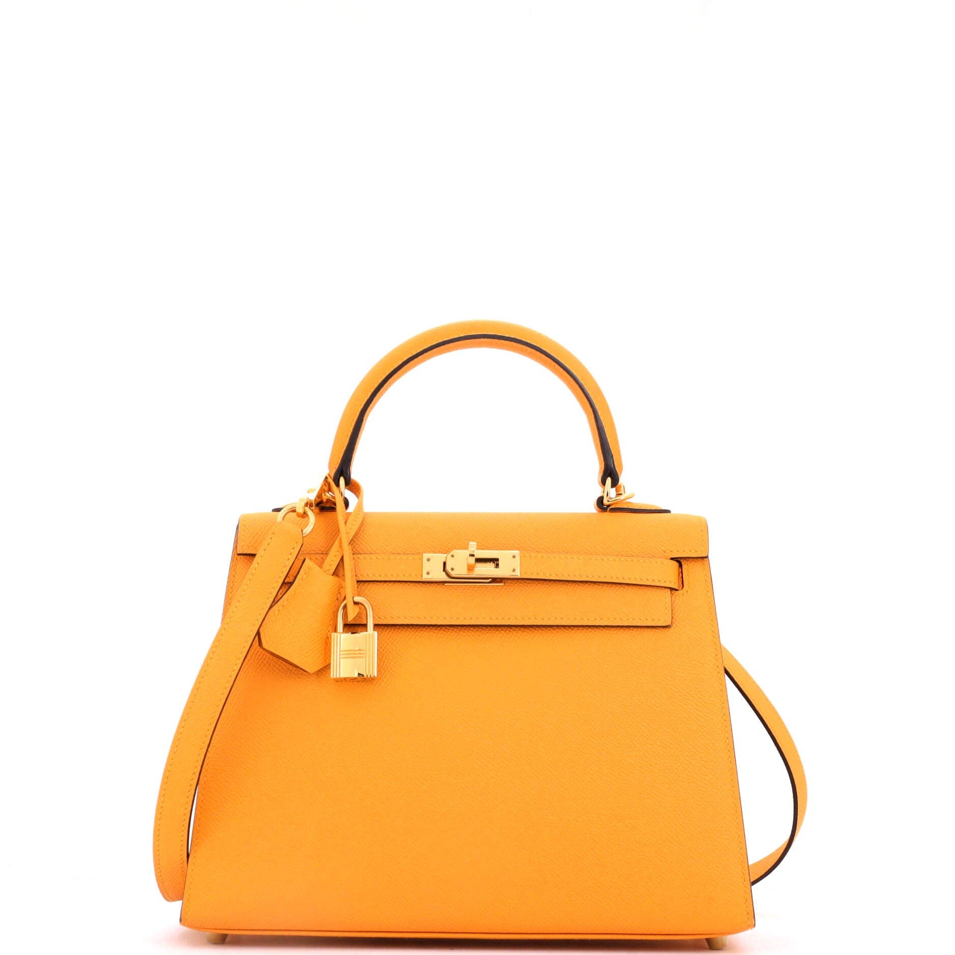 Pre-Owned Hermes Kelly Handbag Yellow Epsom with Gold Hardware 25, Main, color, Jaune D'or