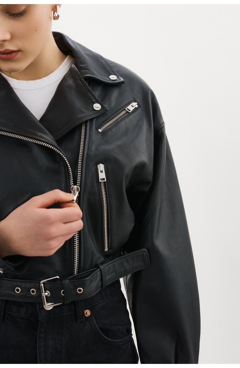 LAMARQUE DYLAN | 80's Leather Biker Jacket, Alternate, color, Black