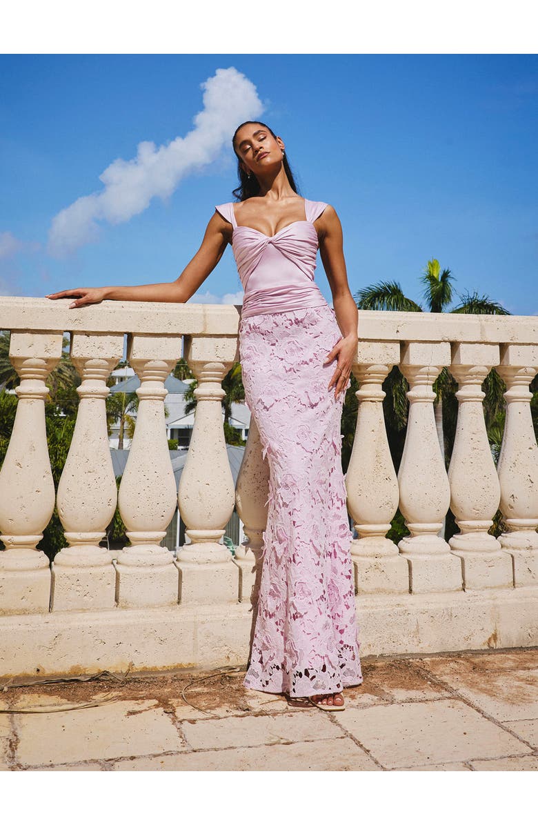 Miss Circle Dahlia Floral Lace Mermaid Gown, Alternate, color, Pink